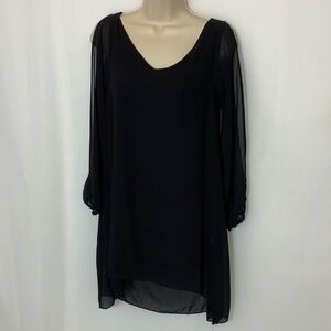 Black sheer long slit sleeve dress with slip